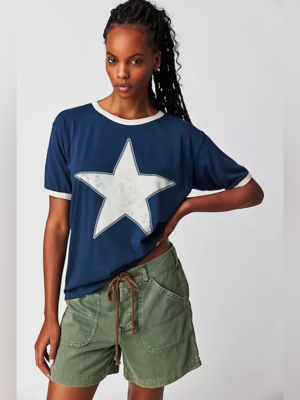 Free People Daydreamer Classic Star Oversized Ringer Tee🔥XL• Navy - Picture 10 of 10